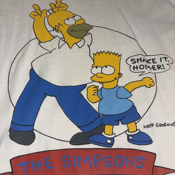 Vintage 1990 The Simpsons Homer Bart T-shirt Men’s Large Single Stitch White - Picture 2 of 8